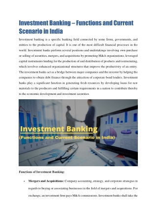 Investment Banking – Functions and Current Scenario in India