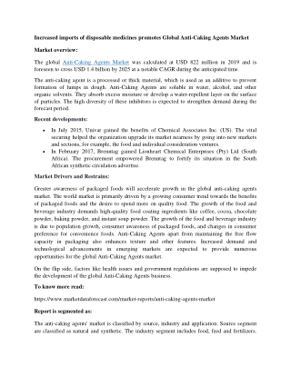 Increased imports of disposable medicines promotes Global Anti-Caking Agents Market