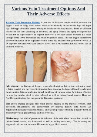 Various Vein Treatment Options And Their Adverse Effects