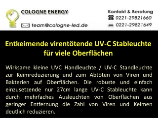 Entkeimende virentötende UV-C Stableuchte für viele Oberflächen