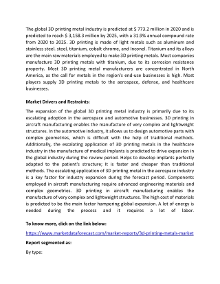3D Printing Metals Market Analysis Report | 2020 - 2025