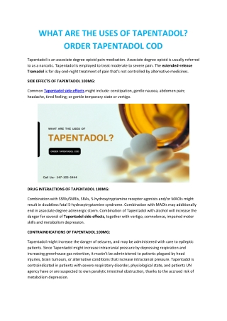 WHAT ARE THE USES OF TAPENTADOL? ORDER TAPENTADOL COD