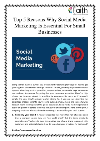 Top 5 Reasons Why Social Media Marketing Is Essential For Small Businesses