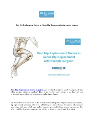 Best Hip Replacement Doctor in Jaipur Hip Replacement arthroscopic surgeon