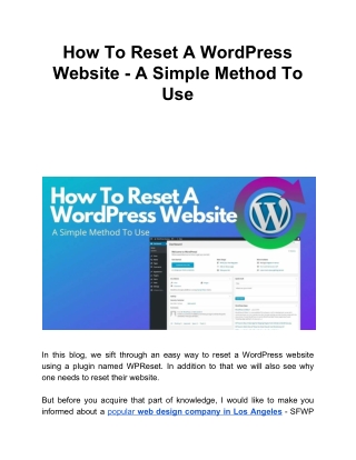 How To Reset A WordPress Website - A Simple Method To Use