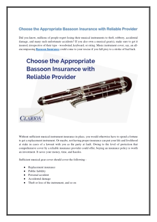 Choose the Appropriate Bassoon Insurance with Reliable Provider