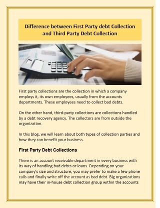 First Party debt Collection Vs Third Party Debt Collection