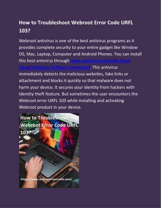 How to Troubleshoot Webroot Error Code URFL 103?