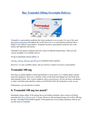 Buy Tramadol 100mg Overnight Delivery