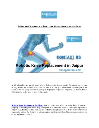 Robotic Knee Replacement in Jaipur robot joint replacement surgery doctor