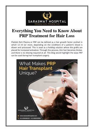 Everything You Need to Know About PRP Treatment for Hair Loss