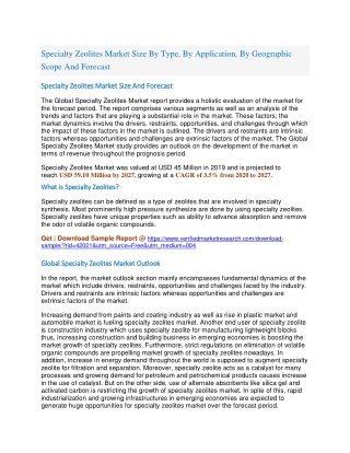 Specialty Zeolites Market Size By Type, By Application, By Geographic Scope And Forecast