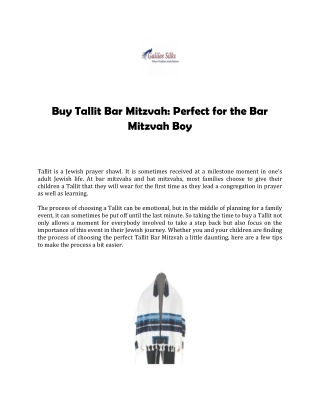 Buy Tallit Bar Mitzvah: Perfect for the Bar Mitzvah Boy