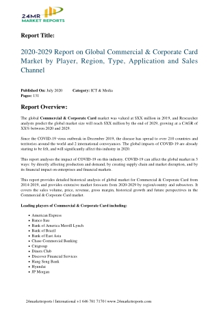 Commercial & Corporate Card Market by Player, Region, Type, Application and Sales Channel 2020