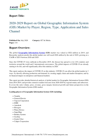 Geographic Information System (GIS) Market by Player, Region, Type, Application and Sales Channel 2020