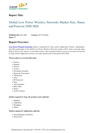 Low Power Wireless Networks Market Size, Status and Forecast 2020-2026