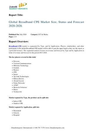 Broadband CPE Market Size, Status and Forecast 2020-2026