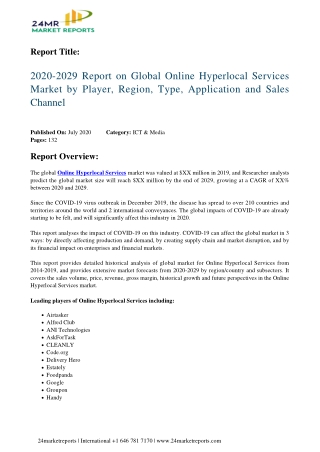 Online Hyperlocal Services Market by Player, Region, Type, Application and Sales Channel 2020