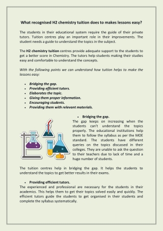 Help from the recognised H2 chemistry tuition.