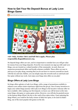 How to Get Your No Deposit Bonus at Lady Love Bingo Game