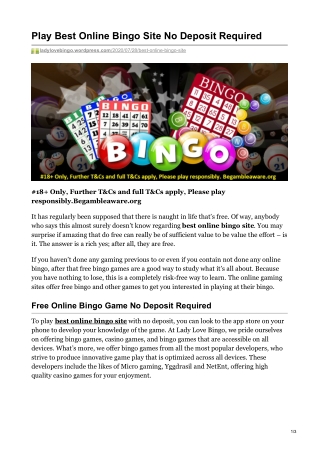 Play Best Online Bingo Site No Deposit Required