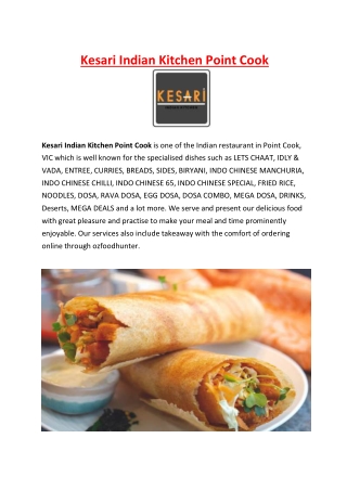 5% off - Kesari Indian Kitchen Point Cook Takeaway Menu, VIC