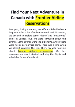 Find Your Next Adventure in Canada with Frontier Airline Reservations