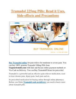Tramadol 225mg Pills: Read it Uses, Side-effects and Precautions