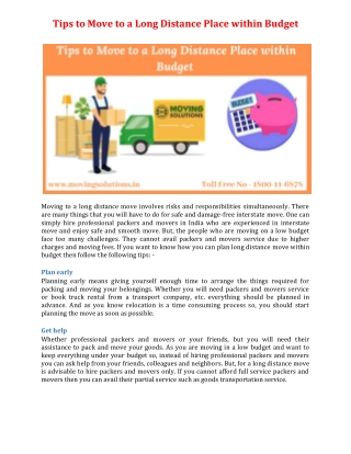 Tips to Move to a Long Distance Place within Budget