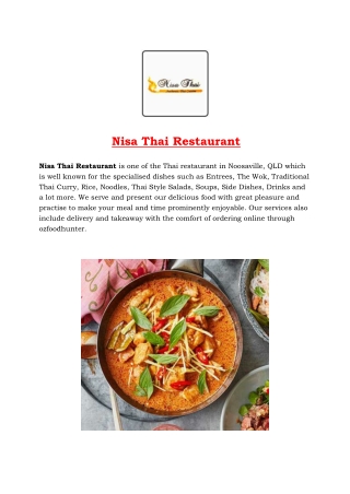 5% off - Nisa Thai Restaurant Menu Noosaville, QLD