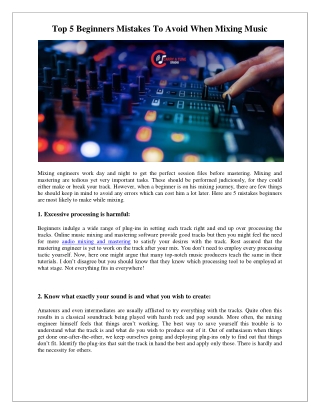 Top 5 Beginners Mistakes To Avoid When Mixing Music