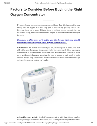 Factors to Consider Before Buying the Right Oxygen Concentrator