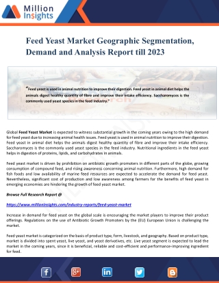 Feed Yeast Market Geographic Segmentation, Demand and Analysis Report till 2023