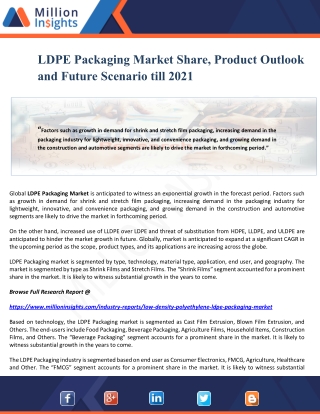 LDPE Packaging Market Share, Product Outlook and Future Scenario till 2021