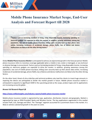 Mobile Phone Insurance Market Scope, End-User Analysis and Forecast Report till 2028