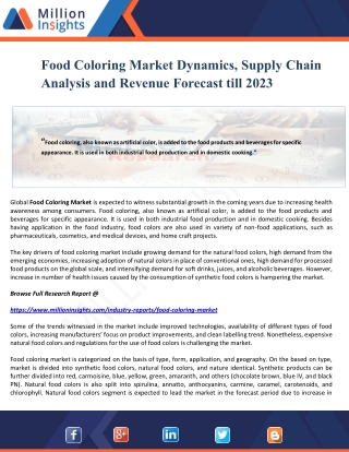 Food Coloring Market Dynamics, Supply Chain Analysis and Revenue Forecast till 2023