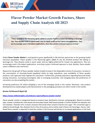 Flavor Powder Market Growth Factors, Share and Supply Chain Analysis till 2023