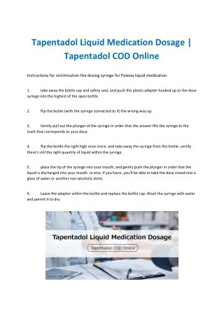 Tapentadol Liquid Medication Dosage | Tapentadol COD Online