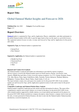 Oatmeal Market Insights and Forecast to 2026