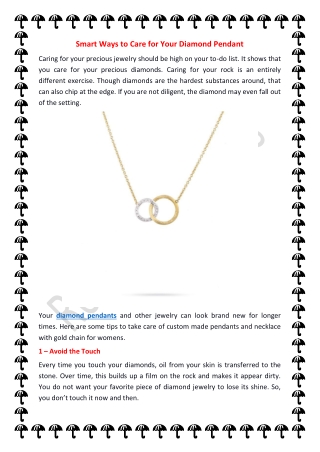 Smart Ways to Care for Your Diamond Pendant