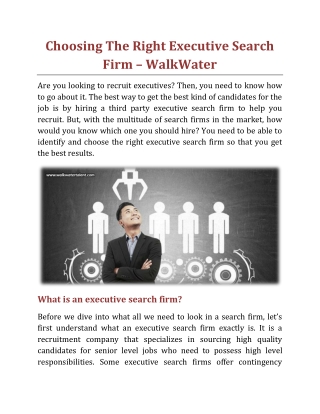 Choosing The Right Executive Search Firm - WalkWater