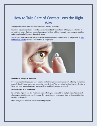 How to Take Care of Contact Lens the Right Way