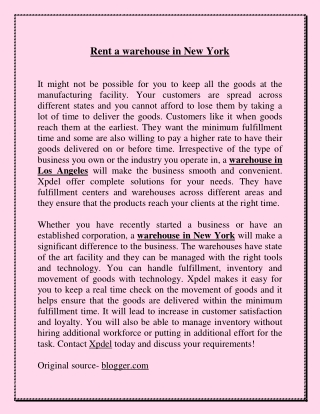 Rent a warehouse in New York