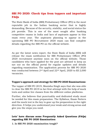 SBI PO 2020: Check tips from toppers and important FAQs