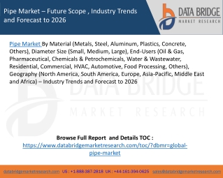 Pipe Market – Future Scope , Industry Trends and Forecast to 2026