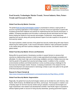 Food Security Technologies Market Trends - Industry Insights and Scanario till 2024