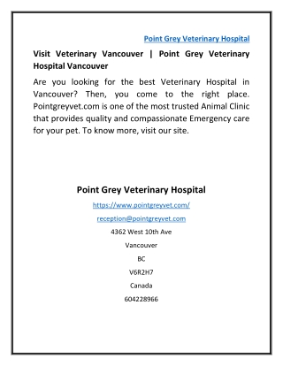 Visit Veterinary Vancouver | Point Grey Veterinary Hospital Vancouver