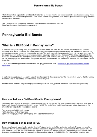 Pennsylvania Bid Bonds
