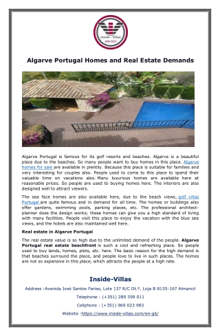 Algarve Portugal Homes and Real Estate Demands