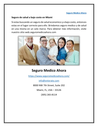 Seguro de salud a bajo costo en Miami